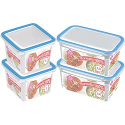 4x Voedsel plastic bewaarbakjes 2,5 en 2 liter transparant/blauw - Vershoudbakjes