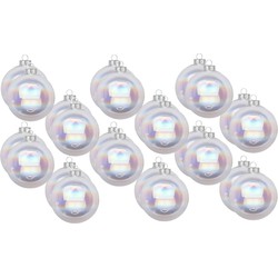 24x Transparant parelmoer glazen kerstballen 8 cm glans en mat - Kerstbal