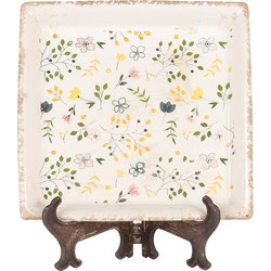 Clayre & Eef Onderbord 22x22x3 cm Beige Keramiek Bloemen