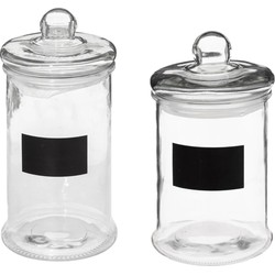 Set van 2x snoeppotten/voorraadpotten 1,2L - 1,6L glas met deksel en krijtvlak - Voorraadpot