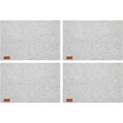 4x stuks rechthoekige placemats met ronde hoeken polyester licht grijs 30 x 45 cm - Placemats