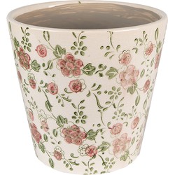 Clayre & Eef Bloempot  Ø 12x10 cm Roze Beige Keramiek Bloemen Bloempot binnen