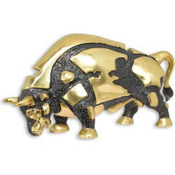 A MODERNIST BRONZE SCULPTURE OF A BULL - BLACK AND GOLD