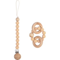 Kave Home - Speenketting en bijtring set Epiphany van siliconen en hout in beige