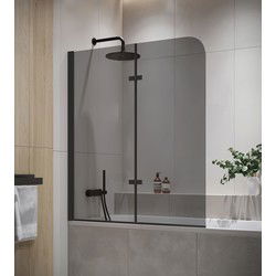 Badplaats Badwand Austin 120 x 140 cm - Rookglas - Zwart - Badscherm Draaibaar 5 mm dik - Veiligheidsglas en Antikalk
