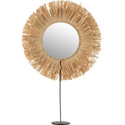 J-line - Spiegel Op Voet Rond Riet Raffia Naturel - 41x9x51cm