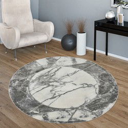 Laagpolig Vloerkleed Kraline - Marmer Design - Zilver / Grijs - 160x230 cm