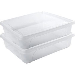 Vershoudbakje - 2x - laag - transparant - 2 liter - 24 x 20 x 6 cm - Vershoudbakjes