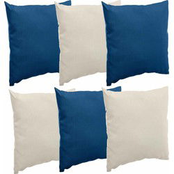 Bank/sier/tuin kussens voor binnen/buiten set 6x stuks beige/indigo blauw 40 x 40 cm - Sierkussens