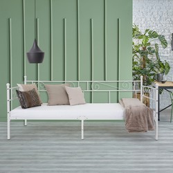 ML-Design metalen bed wit, 90x200 cm, op stalen frame met hoofdbord en voeteneind