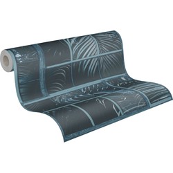 Livingwalls behang palmbladeren blauw en zwart - 53 cm x 10,05 m - AS-377404