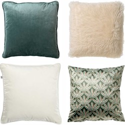 Dutch Decor VOORDEELSET CRESENTO - Set van 4 sierkussens 45x45 cm - Cresento + Finn + Fluffy - Snow White - Groen - Dutch Decor