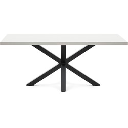 Kave Home - Argo tafel afgewerkt in wit melamine en stalen poten met houteffect 200 x 100 cm