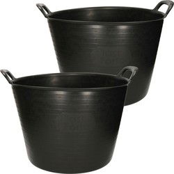 Plasticforte Flexibele kuip emmer - 2x - wasmand - rond - zwart - 42L - Wasmanden
