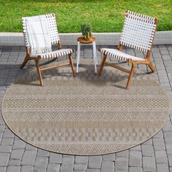 Tapijtenloods Uni Binnen en Buiten Rond Vloerkleed Solid Outdoor Laagpolig Tapijt Bruin- 150 CM ROND