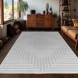 Arte Designer Vloerkleed Laagpolig Luxe Tapijt - Woonkamer Slaapkamer -  Zilver / Grijs- 280x370 CM