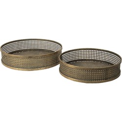 Clayre & Eef Decoratie Dienblad Set van 2  Koperkleurig Ijzer Rond Serveerschaal