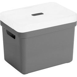 Opbergboxen/opbergmanden antraciet van 18 liter kunststof met transparante deksel - Opbergbox