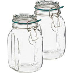 5Five Weckpot/inmaakpot Jarro - 2x - 1L - glas - beugelsluiting - D12 x H18 cm - Weckpotten