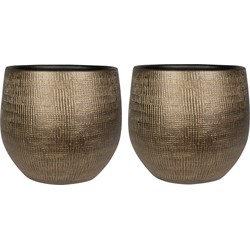 2x stuks plantenpotten/bloempotten in een strakke Modern design look metal goud Dia 36 cm en Hoogte - Plantenpotten