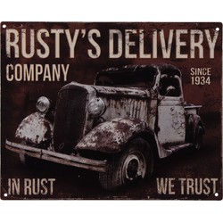 Clayre & Eef Tekstbord Auto 25x20 cm Bruin Ijzer Rustys Delivery Wandbord