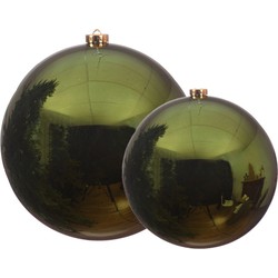 Grote kerstballen 2x stuks donkergroen 14 en 20 cm kunststof - Kerstbal