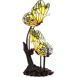 LumiLamp Tiffany Tafellamp Vlinder 24x17x47 cm Geel Glas Tiffany Bureaulamp