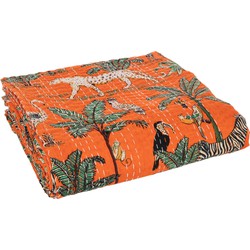 J-line - Plaid/strand Mat Exotisch Dieren/planten Hechtingen Katoen Oranje Large - 270x220x0.5cm