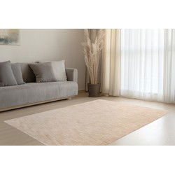 Pandora Soft - Uni Effen Vloerkleed - Laagpolig, 100% Polyester, Soft Touch, Franjes - Beige- 80x150 CM
