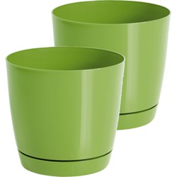 Set van 2x stuks plantenpotten/bloempotten kunststof glanzend kiwi groen dia 28 x hoogte 26 cm - Plantenpotten