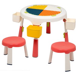 Decopatent® - Speeltafel met bouwplaat (geschikt voor Duplo® blokken) en vlakke kant. Fijne kindertafel met 2 stoelen - Bouwtafel