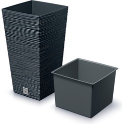 Prosperplast Plantenpot/bloempot Furu Stripes - voor buiten - kunststof - antraciet - vierkant - D26 x H50 cm - Plantenpotten