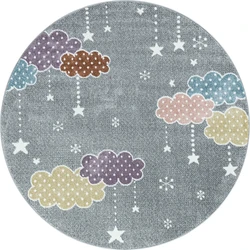 Kids Republic Kinderkamer Rond Grijs vloerkleed - Wolken - 120 X 120 CM