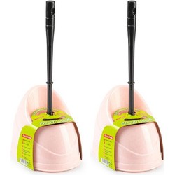 2x stuks toiletborstels/wc-borstels met houder 45 cm roze/zwart - Toiletborstels