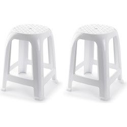 PlasticForte Opstap krukje - 2x - L37 x H46,5 cm - wit - keukenkrukje - Huishoudkrukjes