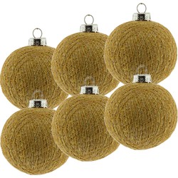 6x Gouden Cotton Balls kerstballen decoratie 6,5 cm - Kerstbal