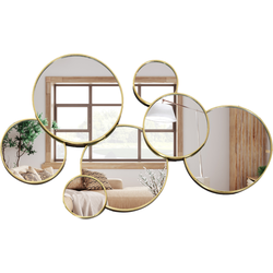 MISOU Spiegel - Rond - Goud - 61x36,5cm - Spiegels Wandspiegel - Wanddecoratie - Miroir Mural