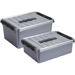 Opberg boxen set 2x stuks 10 en 15 liter kunststof grijs met deksel - Opbergbox
