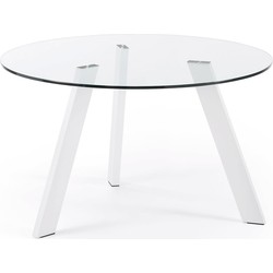 Kave Home - Carib ronde glazen tafel en stalen poten met witte afwerking Ø 130 cm