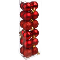 Atmosphera Kerstballen - rood - 18ST - glans en mat - 3 cm - kunststof - Kerstbal