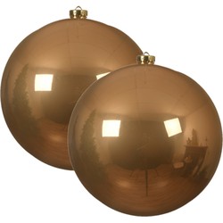 2x stuks grote kunststof kerstballen toffee bruin 14 cm glans - Kerstbal