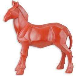 A RESIN POLYGONAL FIGURINE OF A HORSE, RED