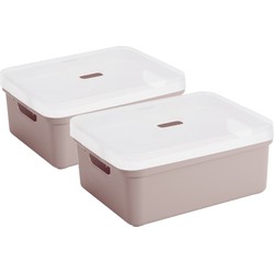 2x Sunware opbergbox/mand 24 liter oud roze kunststof met transparante deksel - Opbergbox