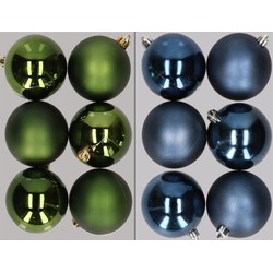 12x stuks kunststof kerstballen mix van donkergroen en donkerblauw 8 cm - Kerstbal