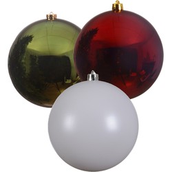 3x stuks grote kerstballen van 20 cm glans van kunststof groen wit en rood - Kerstbal