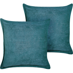 ZINNIA - Sierkussen set van 2 - Blauwgroen - 43 x 43 cm - Corduroy