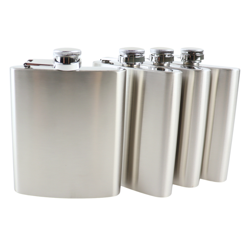 HIXA Heupfles - 4 Stuks - Flacon - Veldfles - RVS - Drinkfles - Platvink - 200ml - Zilver - Kunststof Dop - 