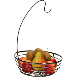 Cosy & Trendy Fruitschaal met bananenhouder - metaal - D28 x H40 cm - zwart - rond - Fruitschalen