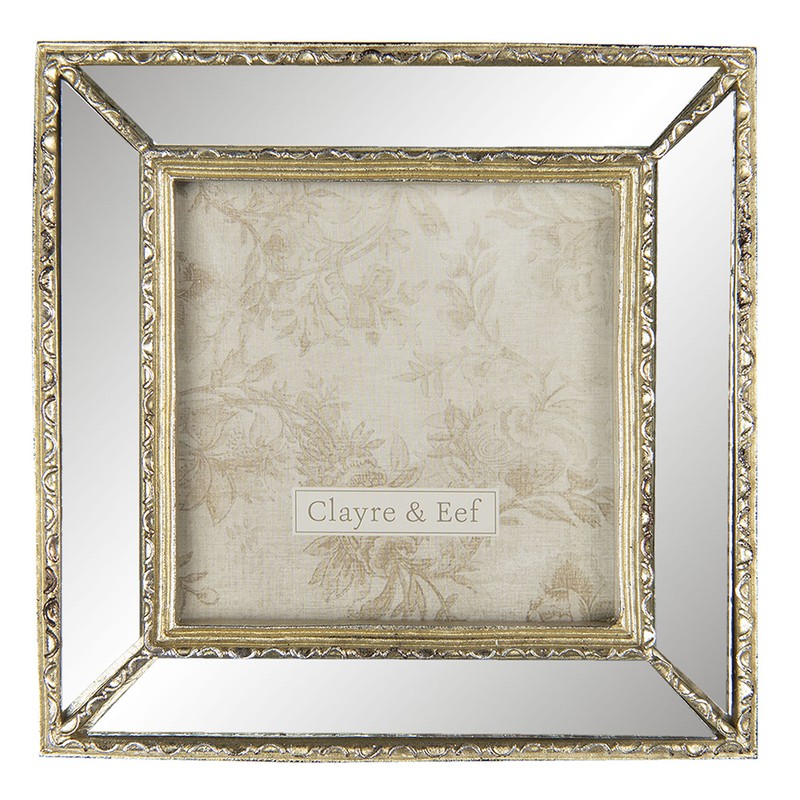 Clayre & Eef Fotolijst  10x10 cm Goudkleurig Kunststof Vierkant Fotokader - 