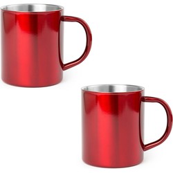 2x Rode drinkbekers/mokken RVS 280 ml - Bekers